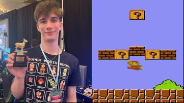 Niftski, detentor de novo recorde, e cena de 'Super Mario Bros.' - Divulgação/Guinness World Records / Reprodução