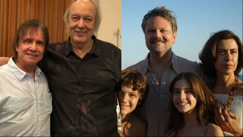Roberto Carlos e Erasmo Carlos (à esqu.) cena de Ainda Estou Aqui (à dir.) - Arquivo pessoal e Divulgação