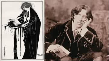 Ilustração para a peça 'Salomé', apresentada na Inglaterra em 1905; à direita, uma fotografia de Wilde - Getty Images