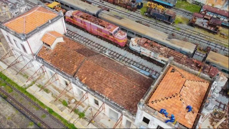 Fotografia aérea que mostram obras na estação ferroviária central de Cruzeiro - Divulgação/Prefeitura de Cruzeiro