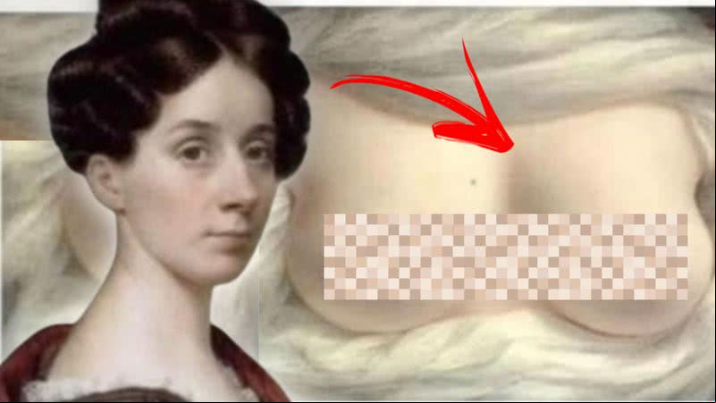 Montagem de Sarah Goodridge com a retratação de seus seios, devidamente censurados - Domínio Público