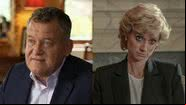 Paul Burrell e a princesa Diana, respectivamente - Reprodução/Vídeo/YouTube/The Mirror e Divulgação/Netflix
