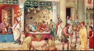 Ilustração de ruas romanas com vendedores - Getty Images